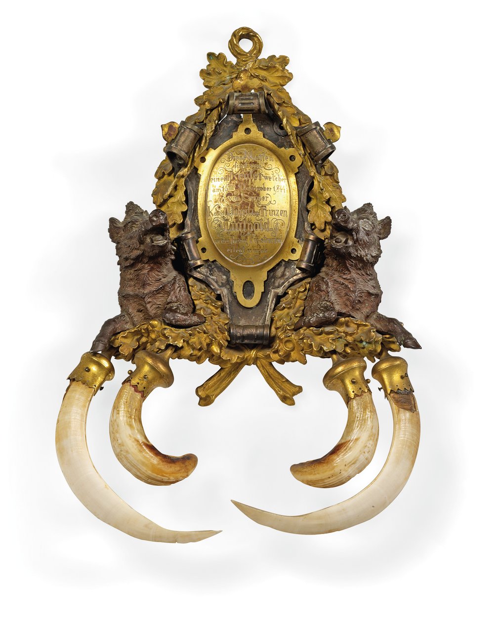 Troféu, Munique, c.1845 (presas de javali de ormolu, bronze e prata) de German School