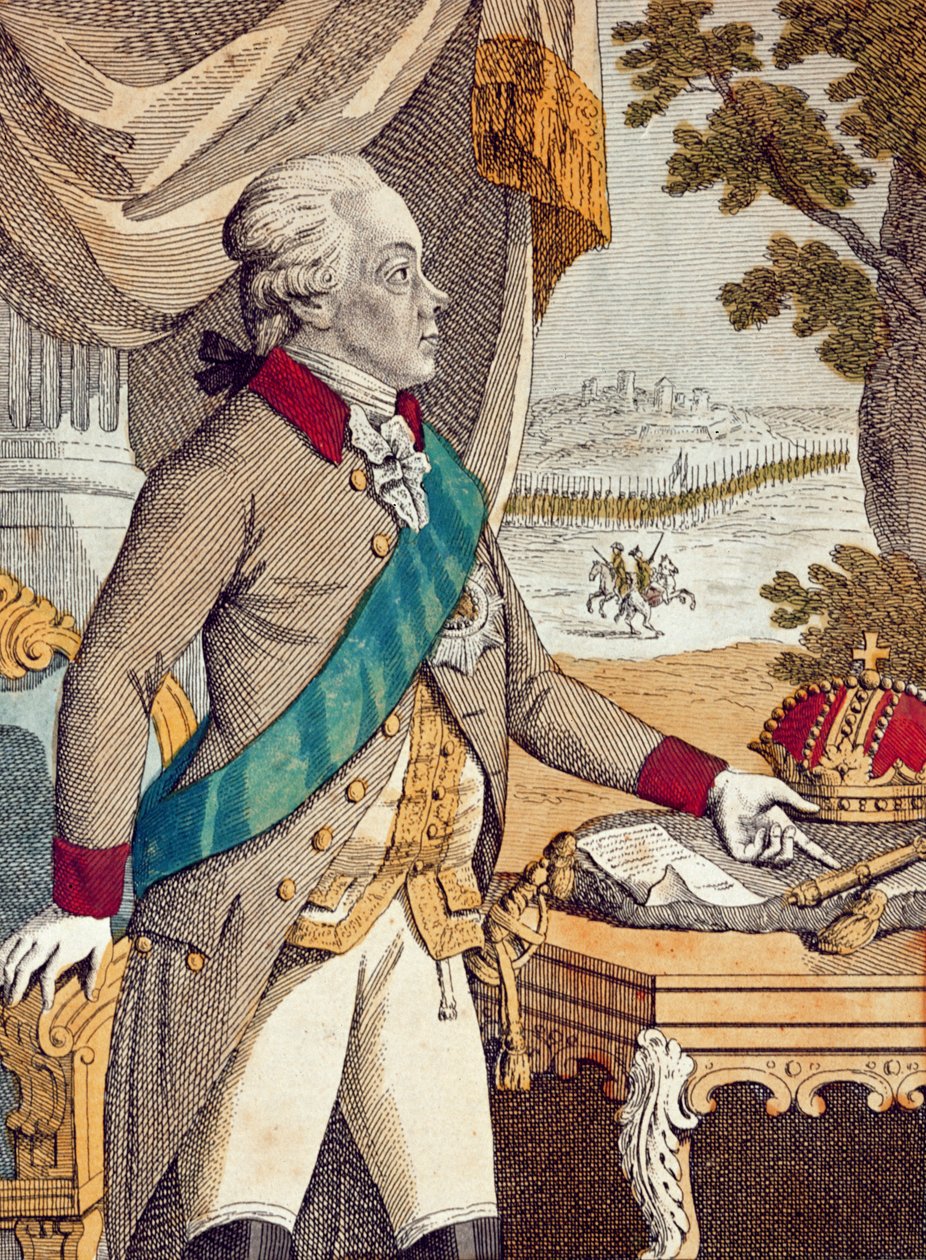 Czar Paulo I da Rússia (gravura a cores) de German School