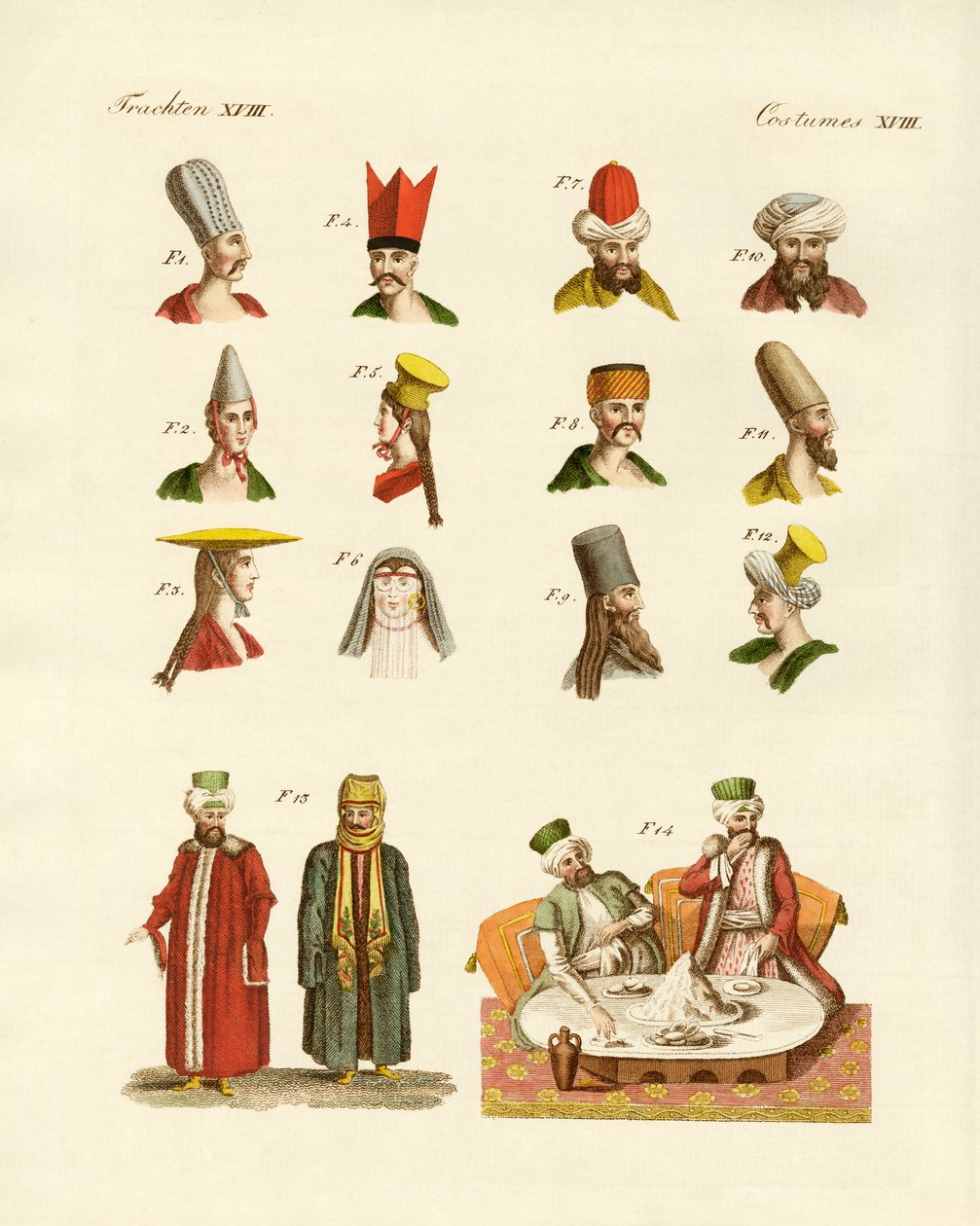 Fatos nacionais turcos (gravura colorida) de German School