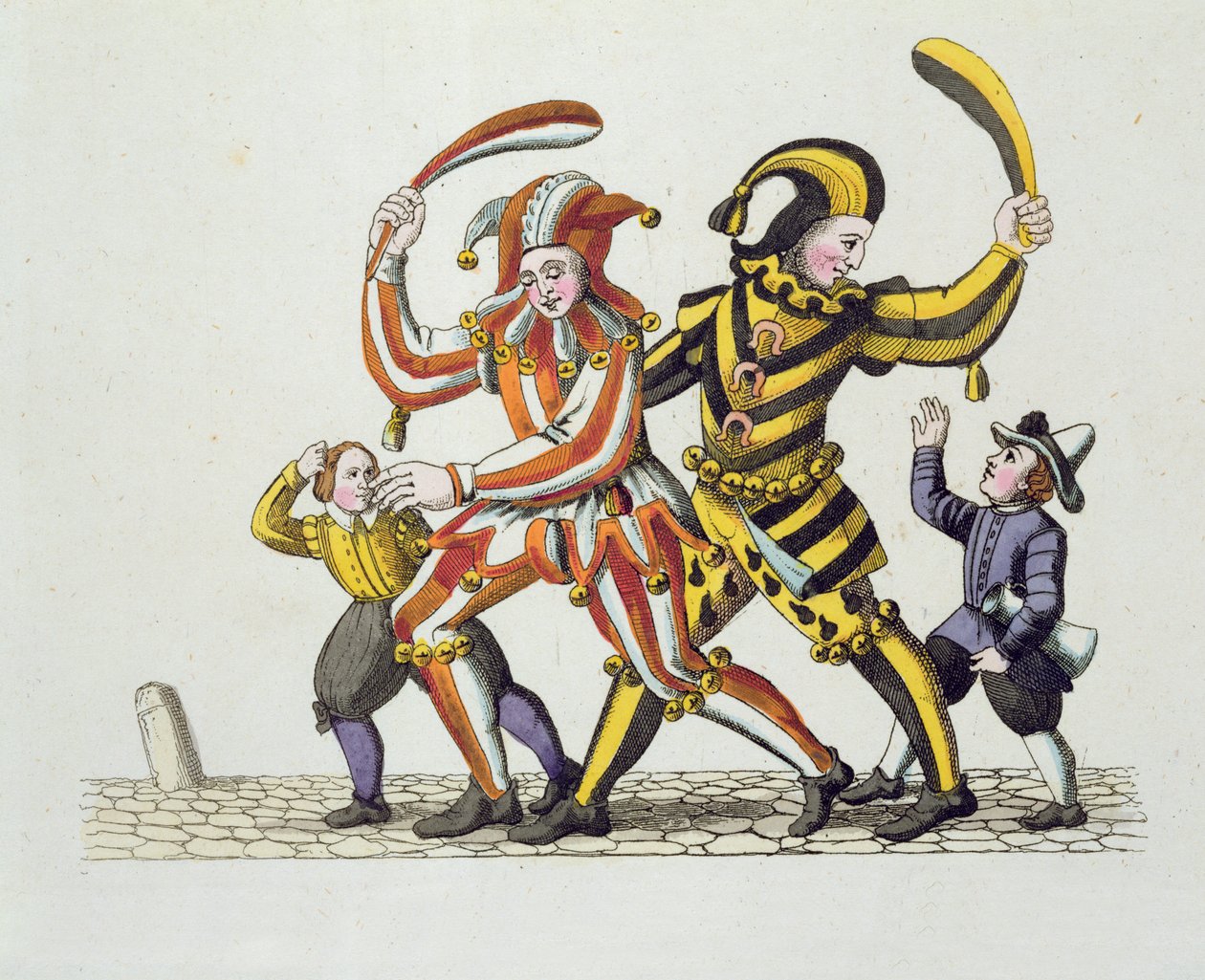 Dois bobos brincando com crianças, da antiga alfândega de Nuremberg e práticas em jogos e canções, reeditados em 1831 de German School