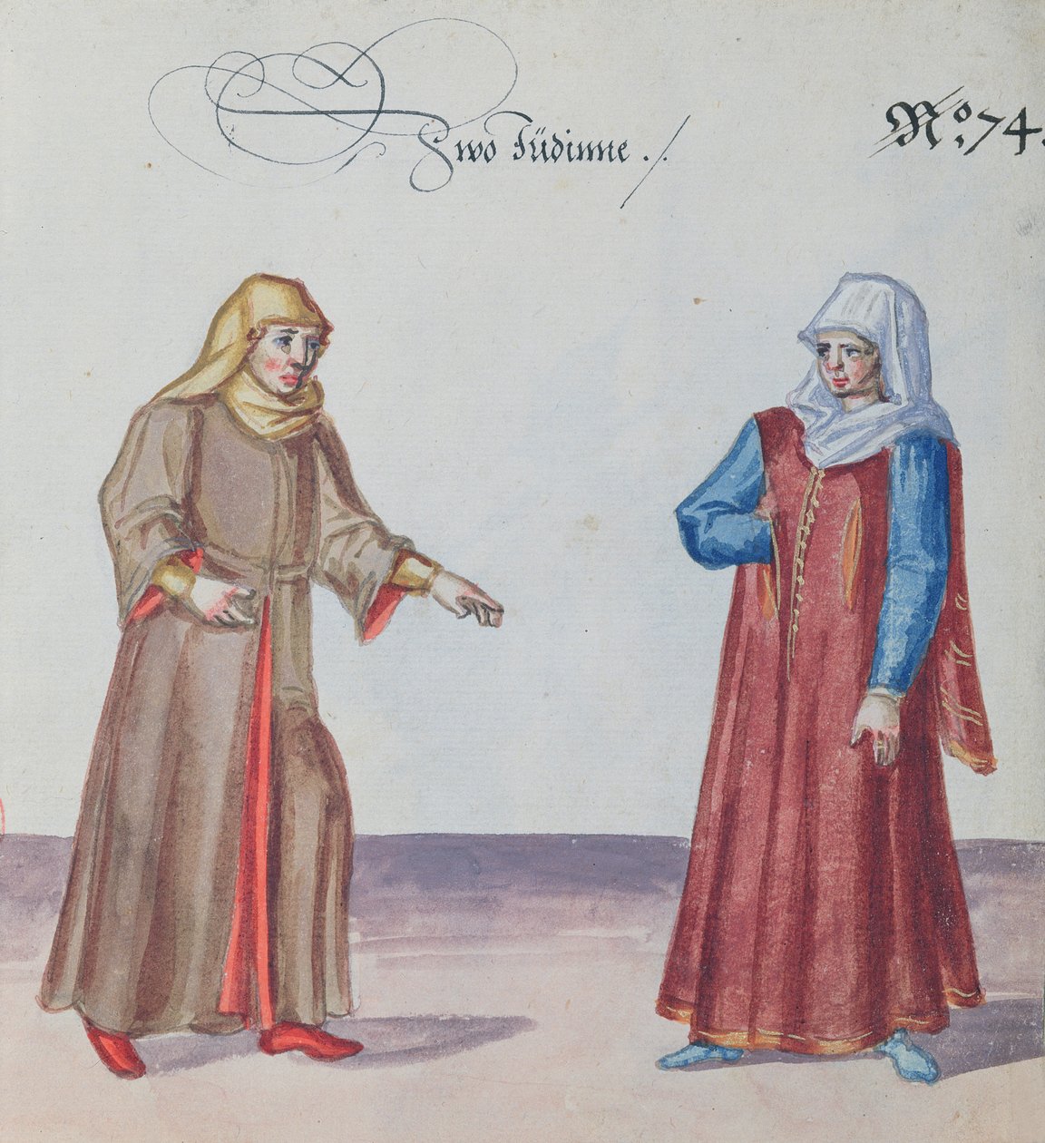 Duas mulheres judias, c.1600 (wc no papel) de German School