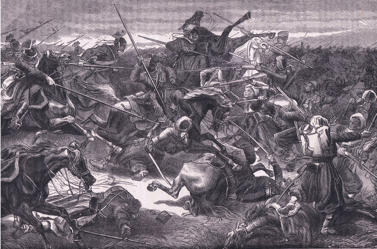 Ataque de Uhlan, História da Guerra entre a França e a Alemanha publicado por Cassell and Company Limited, c.1890 (litho) de German School