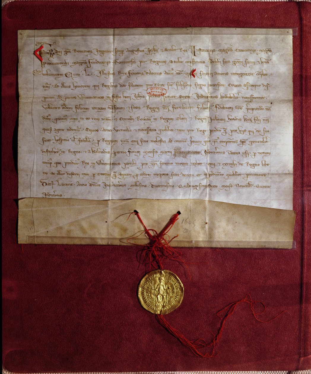 Empreendimento do imperador Frederico II (1194-1250) para fornecer ao rei Luís IX (1214-70) cavalos, armas e provisões para a Sétima Cruzada, 1246 de German School