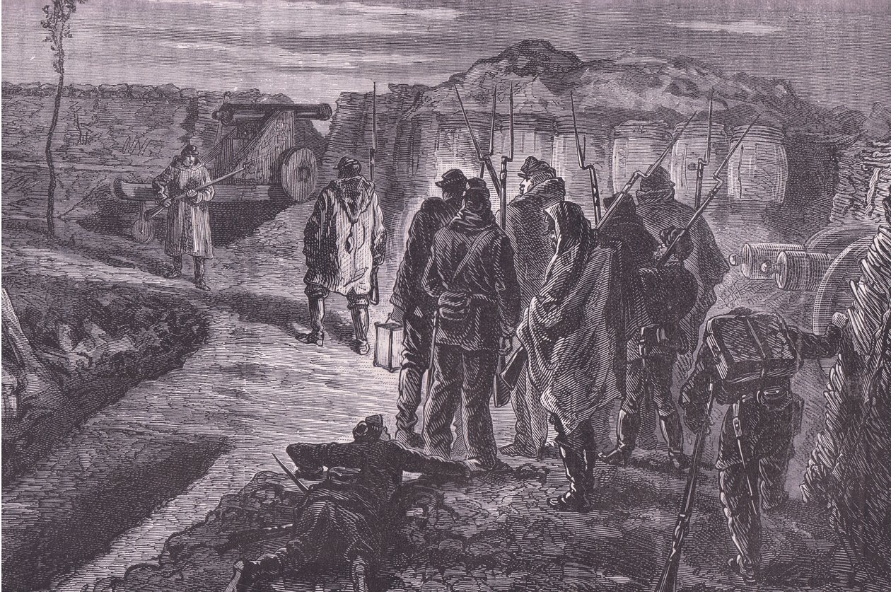 Sobre as muralhas, História da Guerra entre a França e a Alemanha publicado por Cassell and Company Limited, c.1890 (litho) de German School