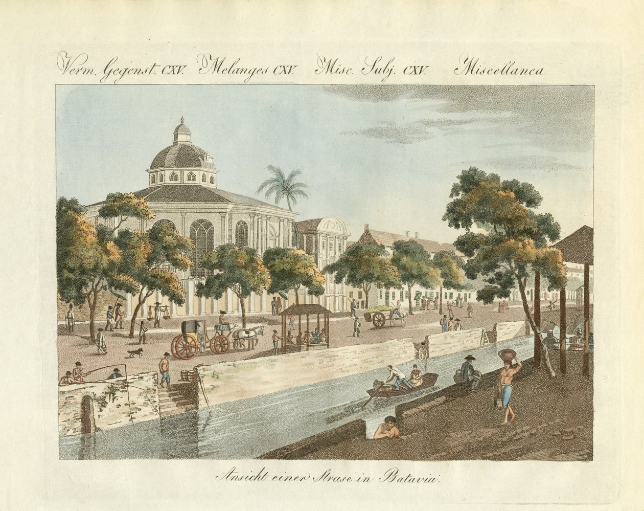 Vista de uma parte da cidade de Batavia (gravura colorida) de German School