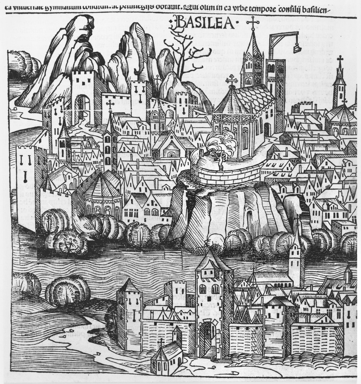 Vista de Basileia, ilustração da Crónica de Nuremberg por Hartmann Schedel (1440-1514) 1493 de German School