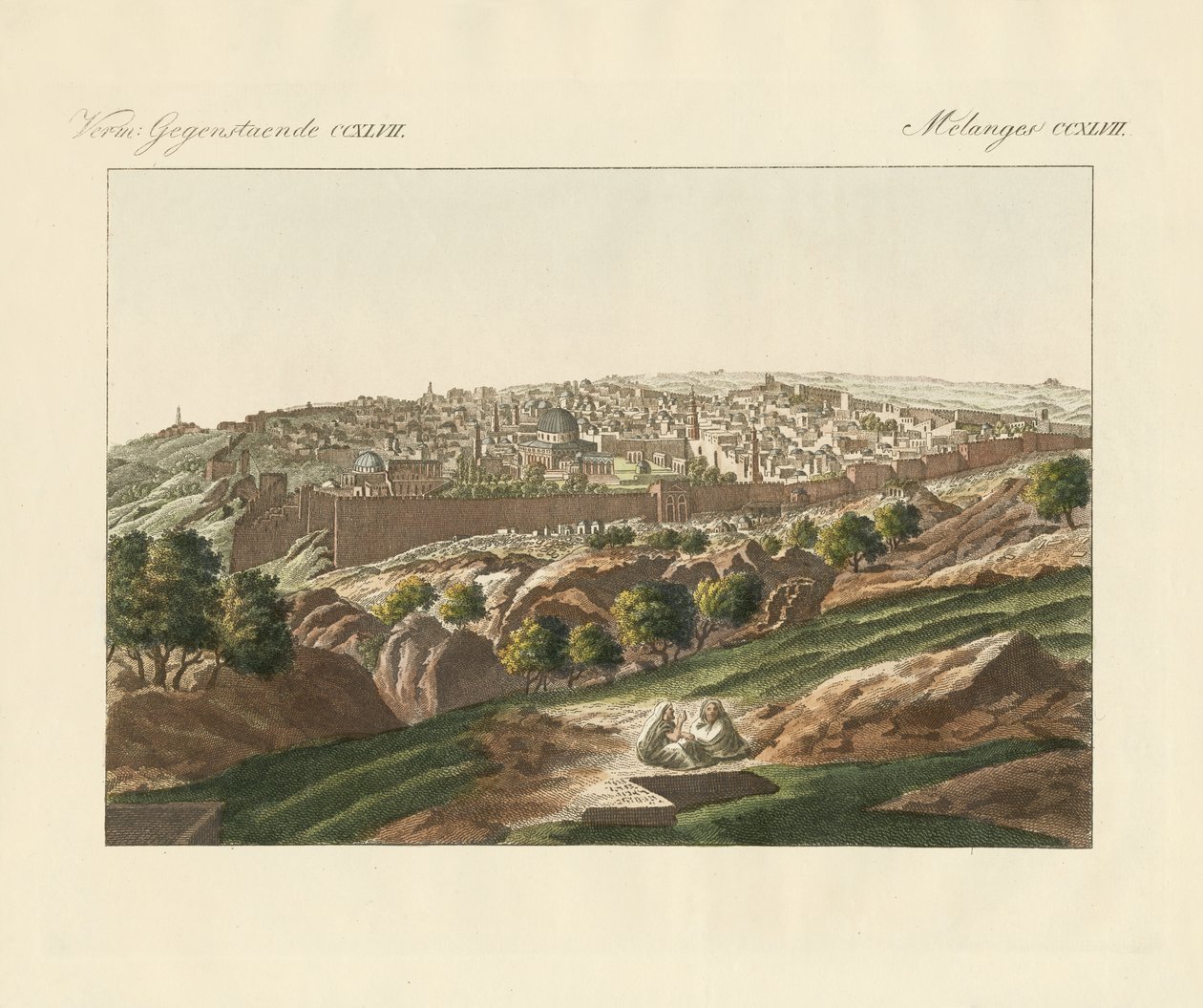 Vista de Jerusalém (gravura colorida) de German School