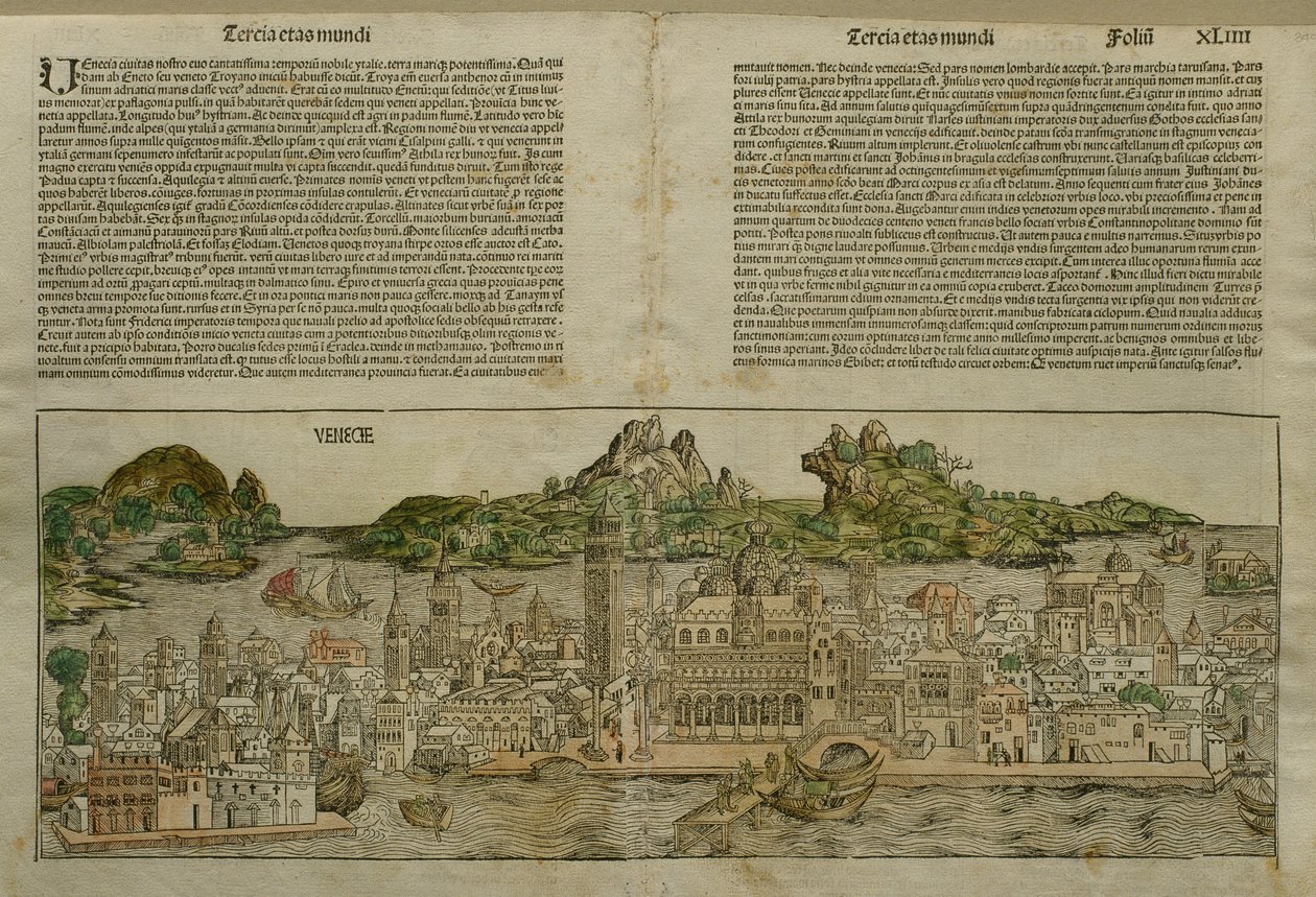 Vista de Veneza, ilustração do Liber Chronicarum por Hartmann Schedel (1440-1514), publicada em Nuremberg, 1493 de German School