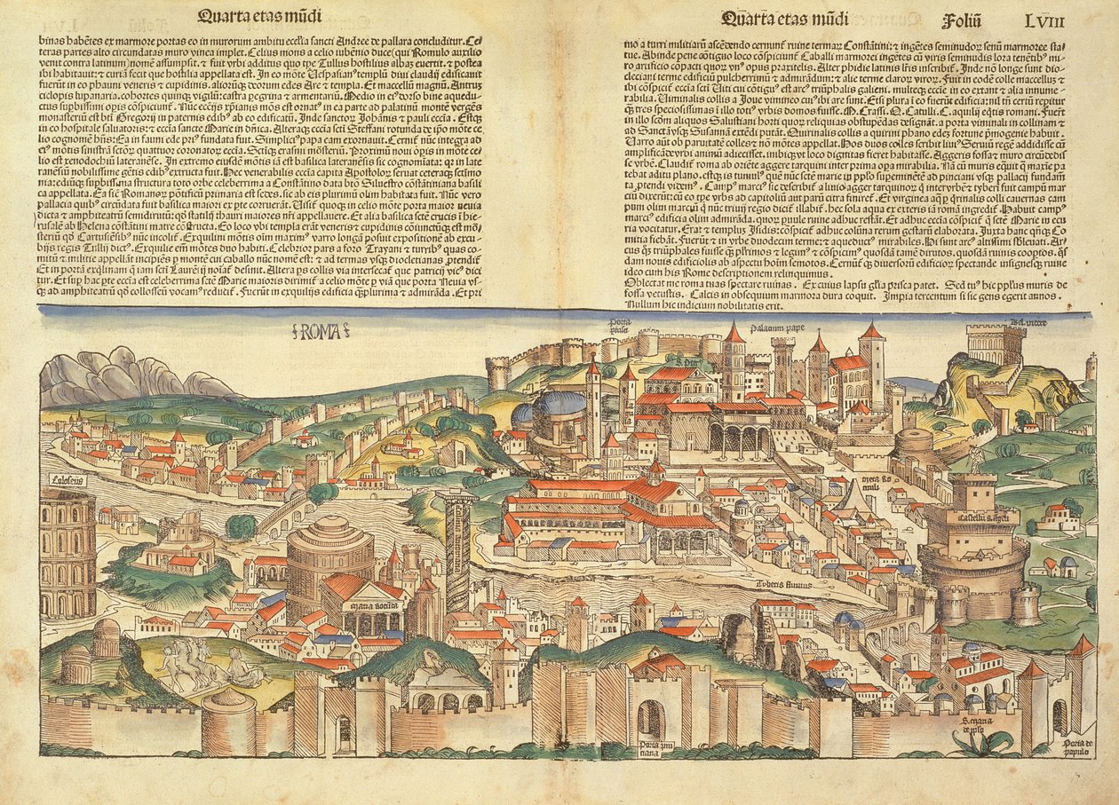 Vista da cidade de Roma, do Nuremberg Chronicle por Hartmann Schedel (1440-1514) 1493 de German School