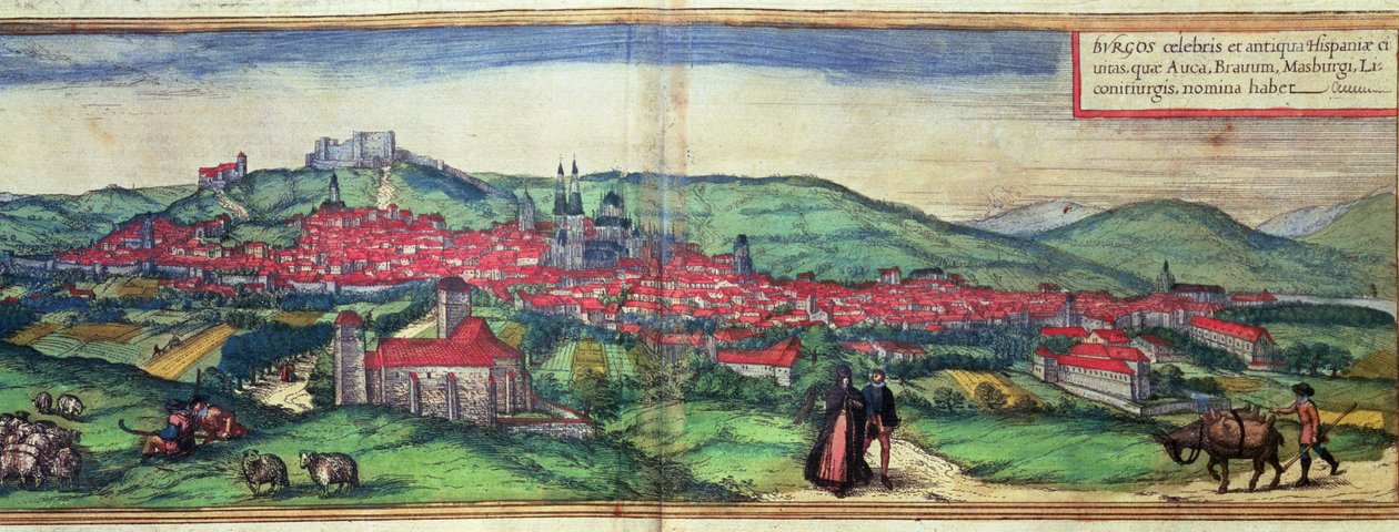 Vista da cidade de Burgos, da obra "Civites Orbis Terrarum" editada por Georg Braun e gravada por Franz Hogenberg de German School