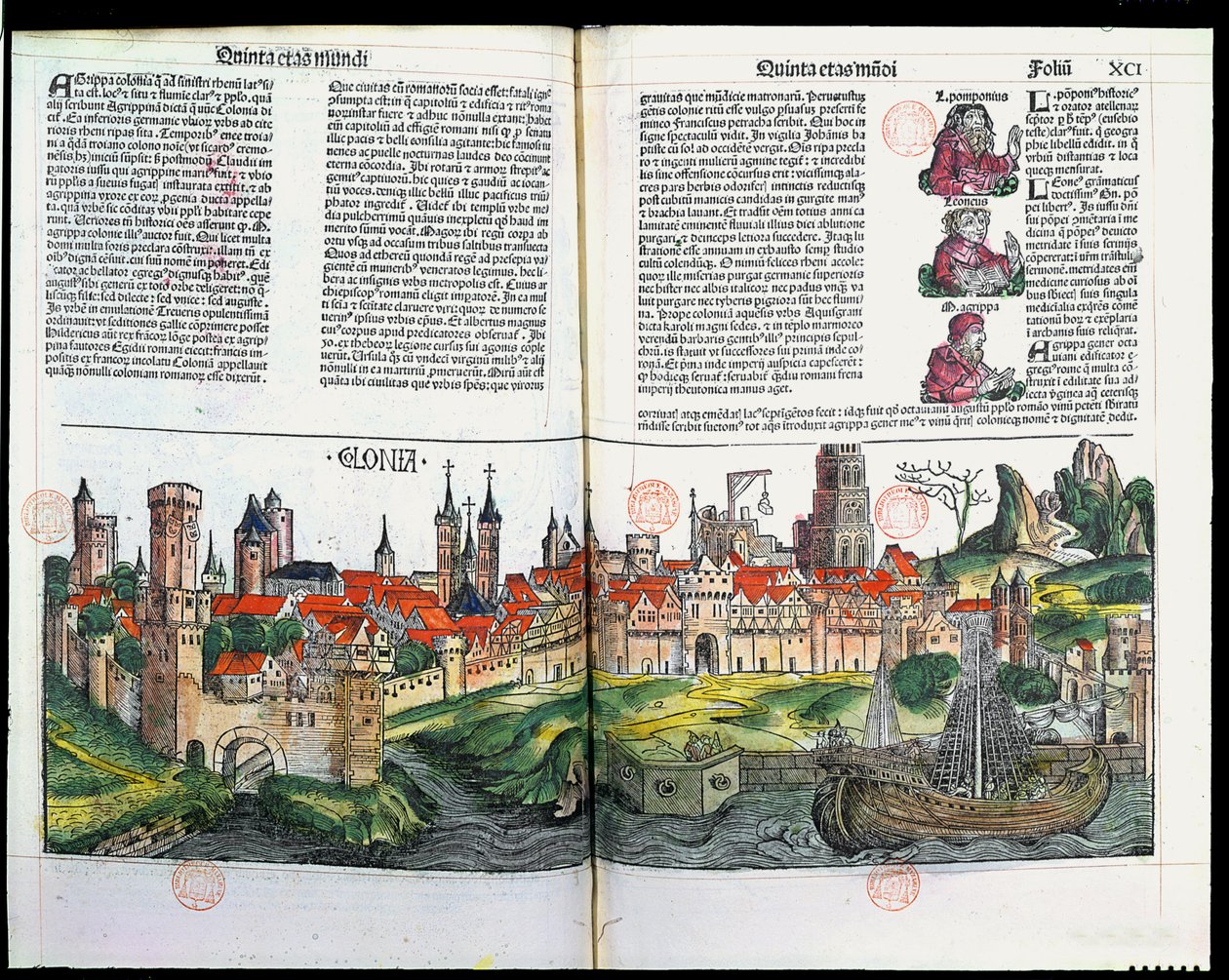 Vista da cidade de Colônia, da Crônica de Nuremberg por Hartmann Schedel, 1493 (gravura em madeira a cores) de German School
