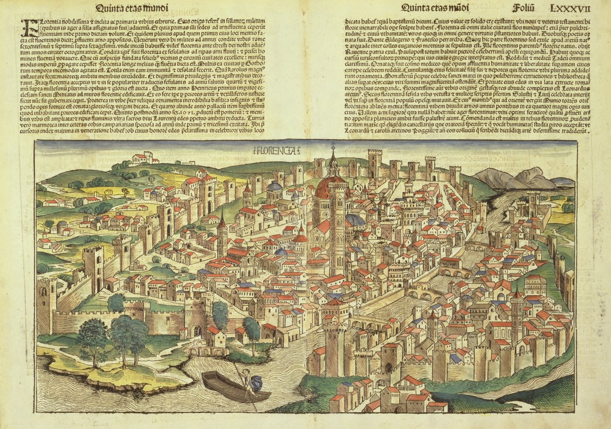 Vista da cidade murada de Florença, do Nuremberg Chronicle por Hartmann Schedel (1440-1514) 1493 de German School