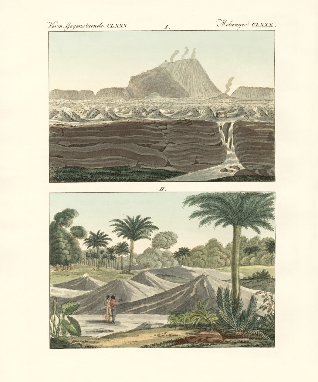 Vistas de alguns vulcões no reino da Nova Espanha na América (gravura colorida) de German School
