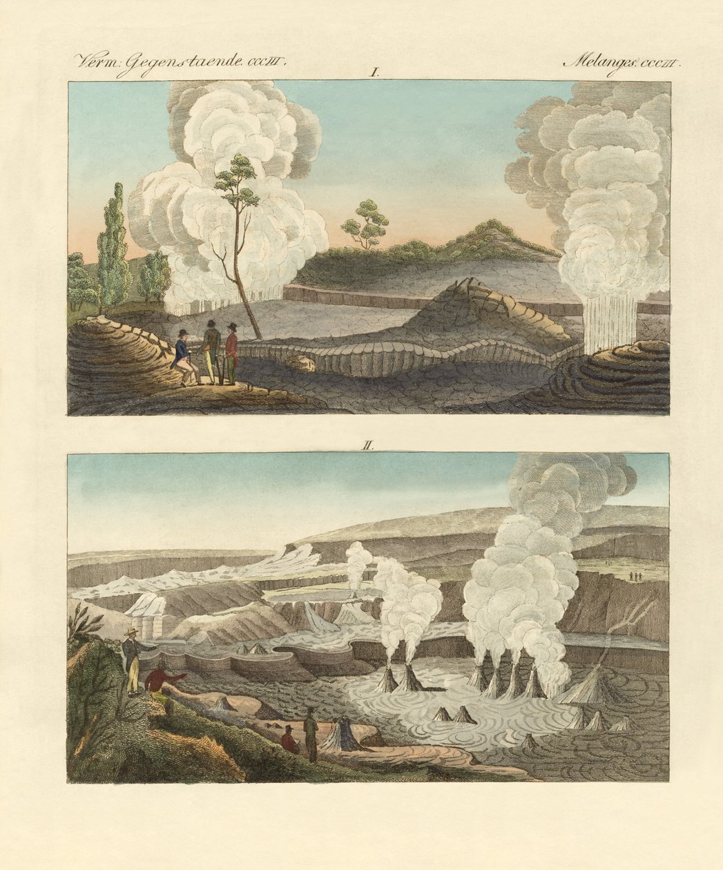Vulcões na Ilha do Havaí (gravura colorida) de German School