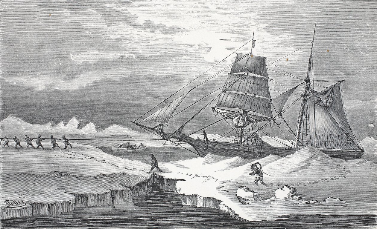 Warping através do gelo, pub Londres 1874 de German School