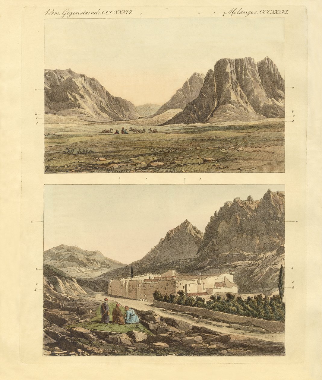 Caminho para o Monte Sinai (gravura colorida) de German School