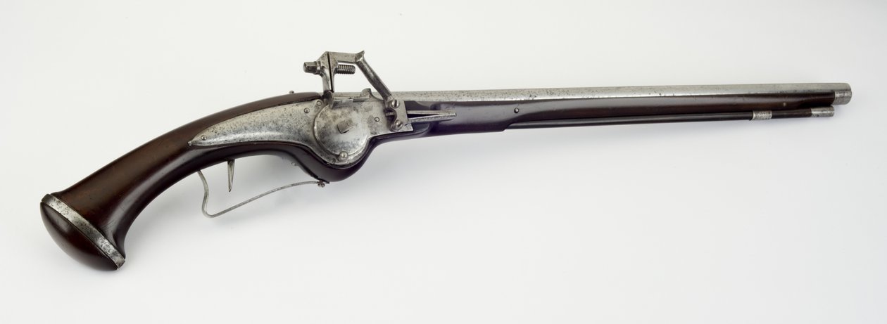 Pistola de coldre com trava de roda, c.1625-50 (aço, ferro e madeira de nogueira) de German School