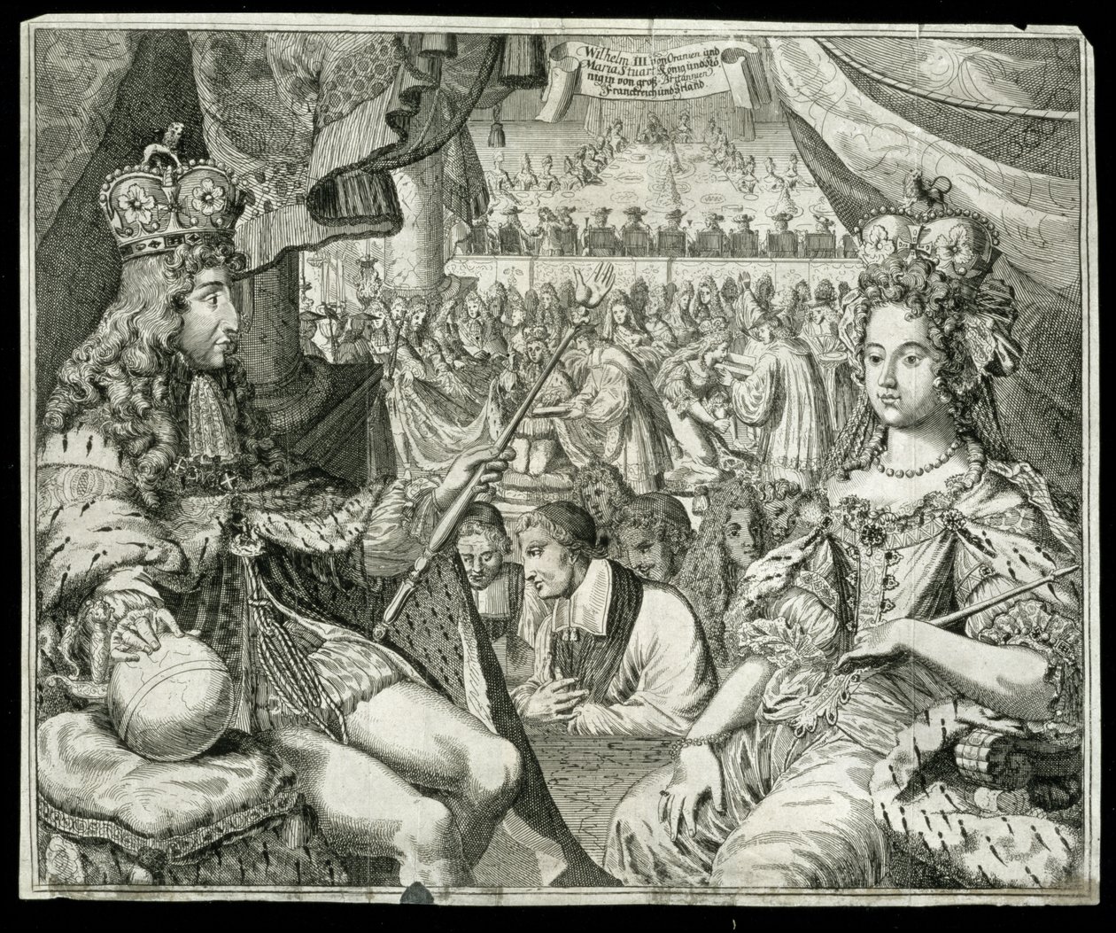 Guilherme III (1650-1702) e Maria II (1662-94) Rei e Rainha da Grã-Bretanha e Irlanda de 1689, c.1689 de German School