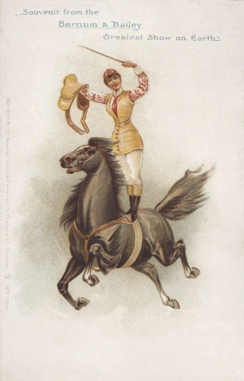 Mulher cavaleira do Circo Barnum e Bailey (cromolitografia) de German School