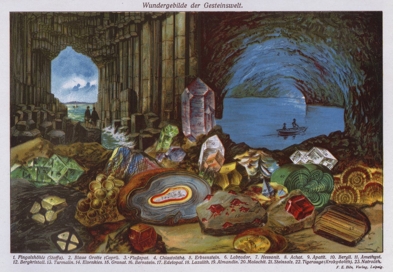 Maravilhas do mundo ou rochas e cristais (litografia a cores) de German School