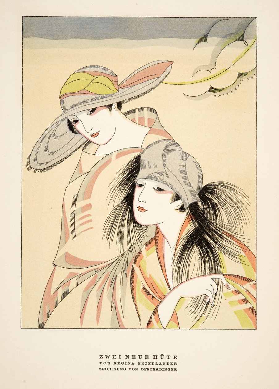 Zwei Neue Hute de Regina Friedlander, de Styl, pub.1922 (impressão em pochoir) de German School