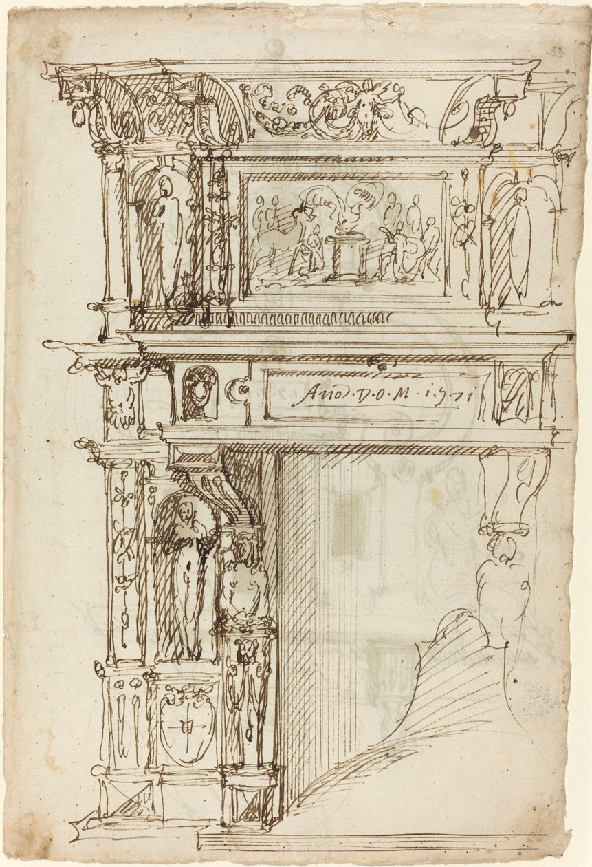 Consola palaciana com uma cena de sacrifício antigo [reto] de German or Austrian 16th Century