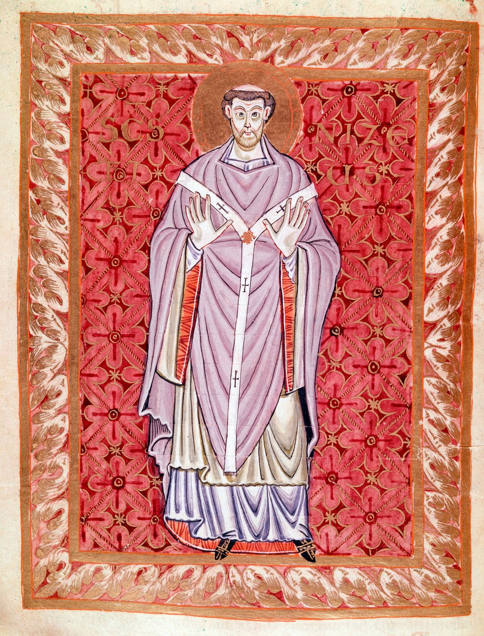Representação de São Nizier de Lyon (513-573) (Nicet, Nicetius ou Nicetus) Miniatura do Codex de Egbert (Codex Egberti) pela escola de Reichenau, por volta de 980 de German School