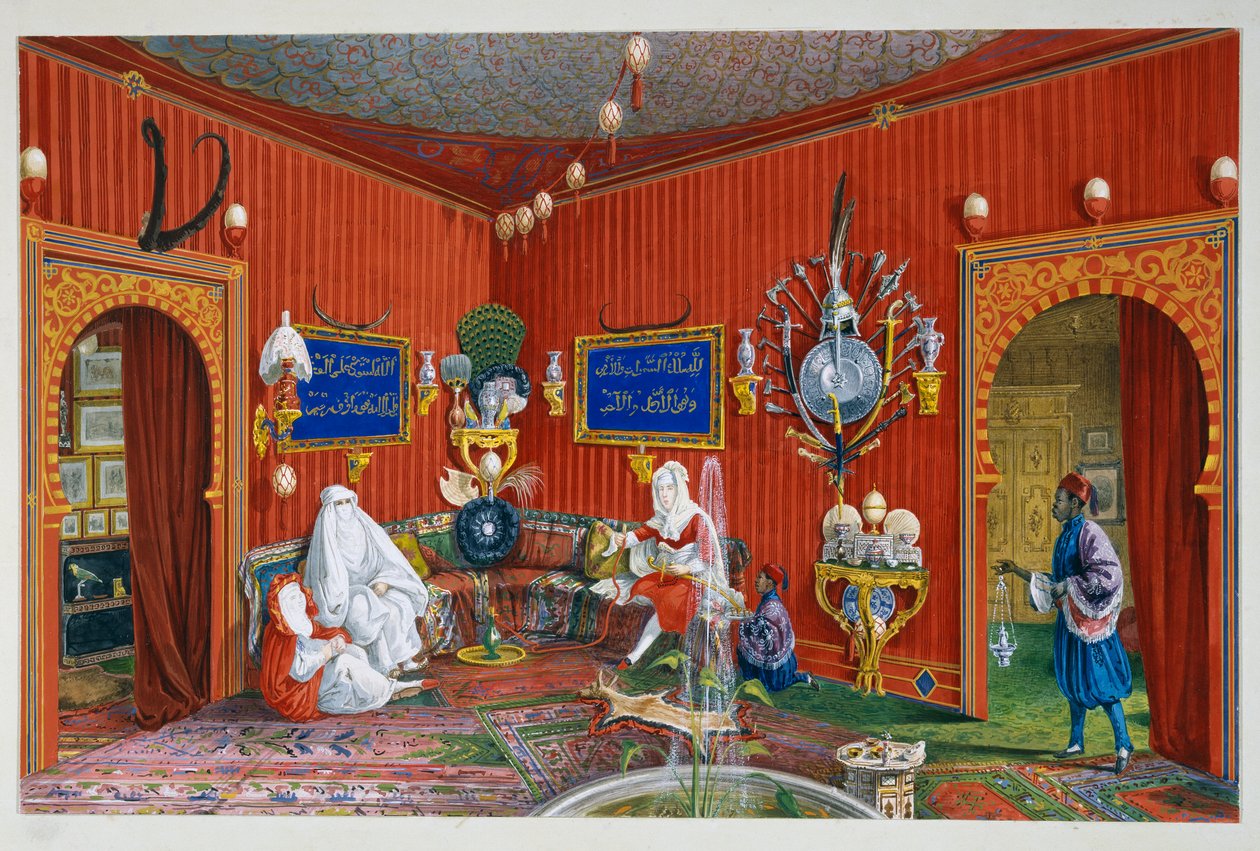 Sala oriental em Villa Lazarovich, residência Trieste de Maximilian dos Habsburgos (1832-1867), tempera por Germano Prosdocimi de Germano Prosdocimi