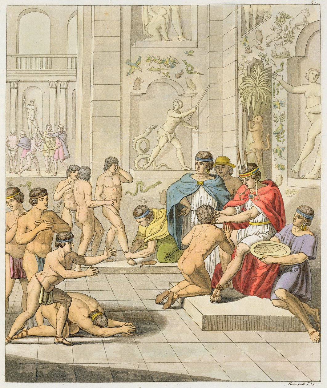 Cerimônia na capital inca de Cuzco: Manco Capac confere distinção aos Príncipes do Sangue perfurando seus ouvidos, de &39;Le Costume Ancien et Moderne&39;, Volume I, prato 17, de Jules Ferrario, p de Gerolamo Fumagalli