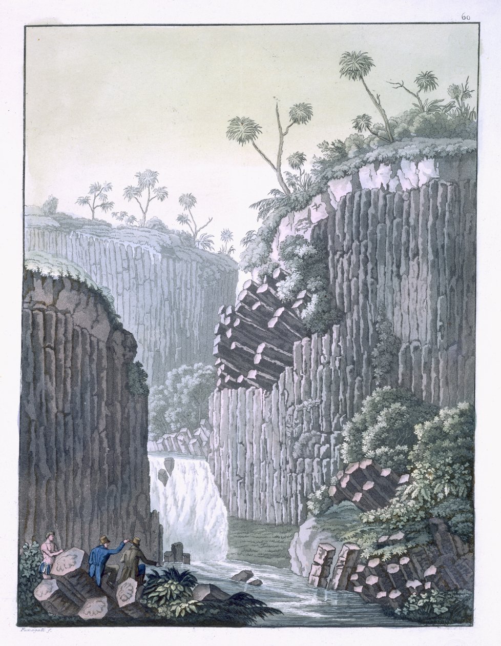 Exploradores com a Expedição de Humboldt nos Penhascos de Basalto em Regla, México, placa 60 de &39;Le Costume Ancien et Moderne&39; de Jules Ferrario, publicada c.1820s-30s de Gerolamo Fumagalli