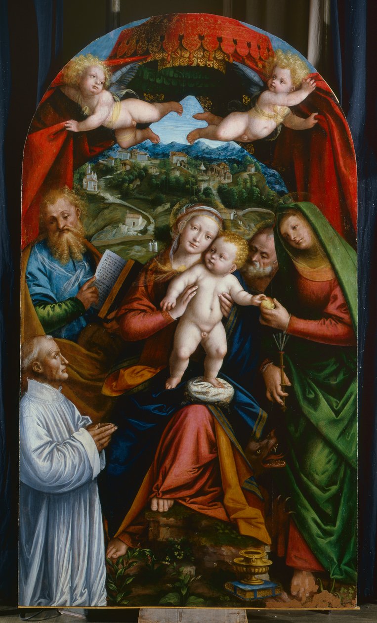 Madonna e Criança e Santa Marta, São Tiago, São José e um doador, c.1543 (óleo no painel) de Gerolamo Giovenone