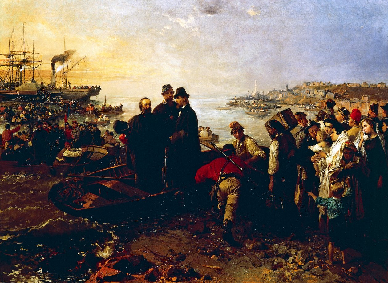 Embarque das Mil em Quarto, cerca de 1860, por Gerolamo Induno (1825-1890), óleo sobre tela de Gerolamo Induno