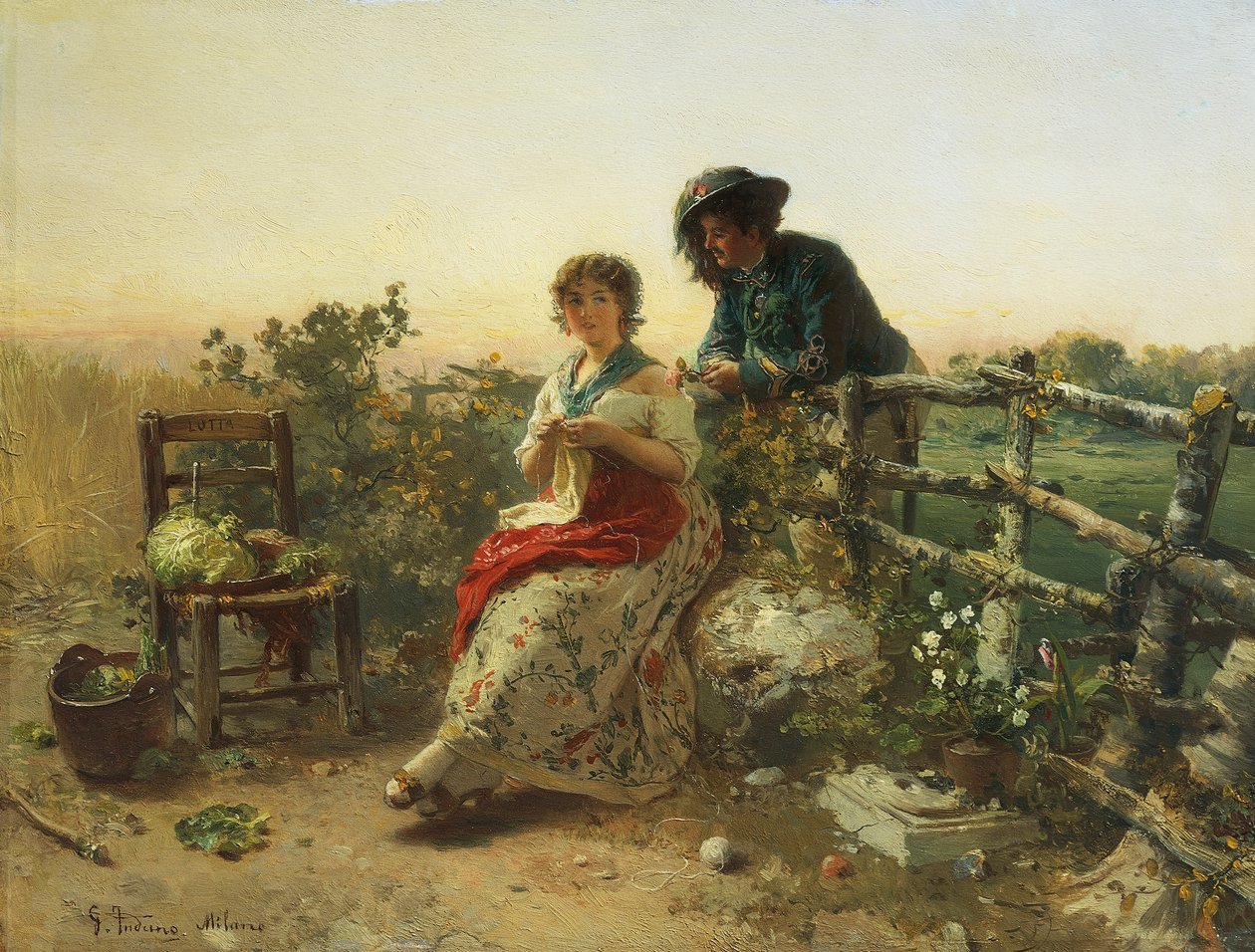 Em Peacetime, por Gerolamo Induno, Circa 1880, óleo sobre madeira de Gerolamo Induno