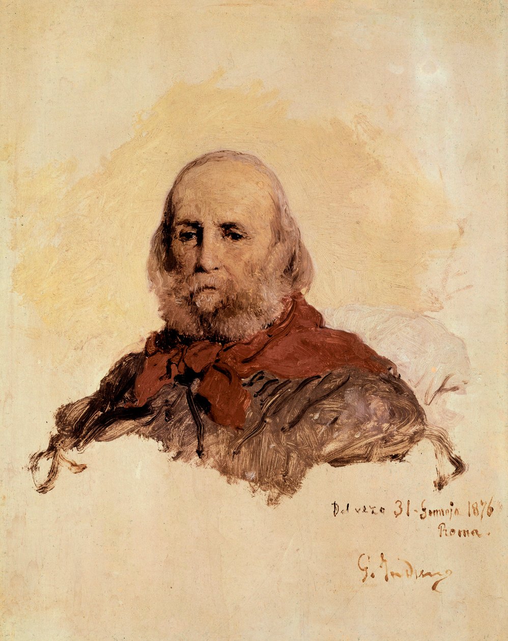 Unite italiano: retrato de Giuseppe Garibaldi (1807-1882), patriota italiano. Trabalho de Gerolamo (Girolamo) Induno (1825-1890) de Gerolamo Induno