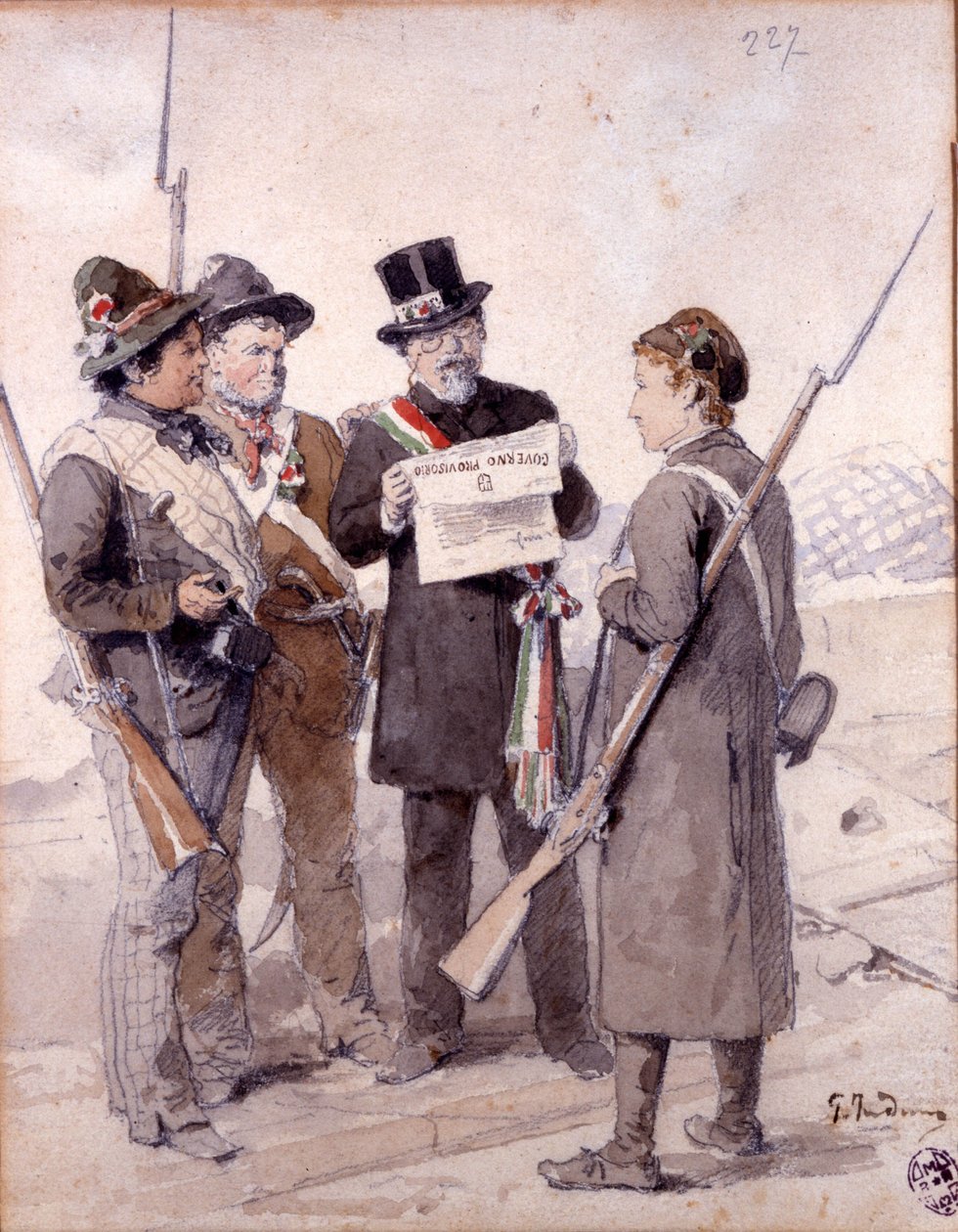 Risorgimento: Os Cinco Dias de Milão (Cinque giornate di Milano) (18-22 de março de 1848): este é um dos primeiros episódios das Revoluções de 1848 (parte da Primeira Guerra de Independência Italiana) que viu a ascensão dos milaneses população insurgente c de Gerolamo Induno