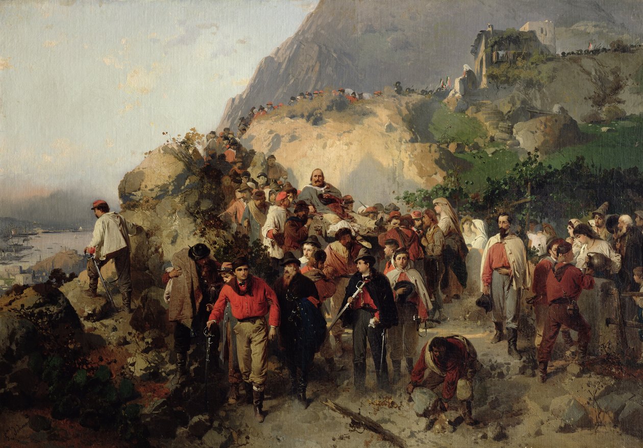 O Garibaldi ferido (1807-82) nas montanhas de Aspromonte (óleo sobre tela) de Gerolamo Induno