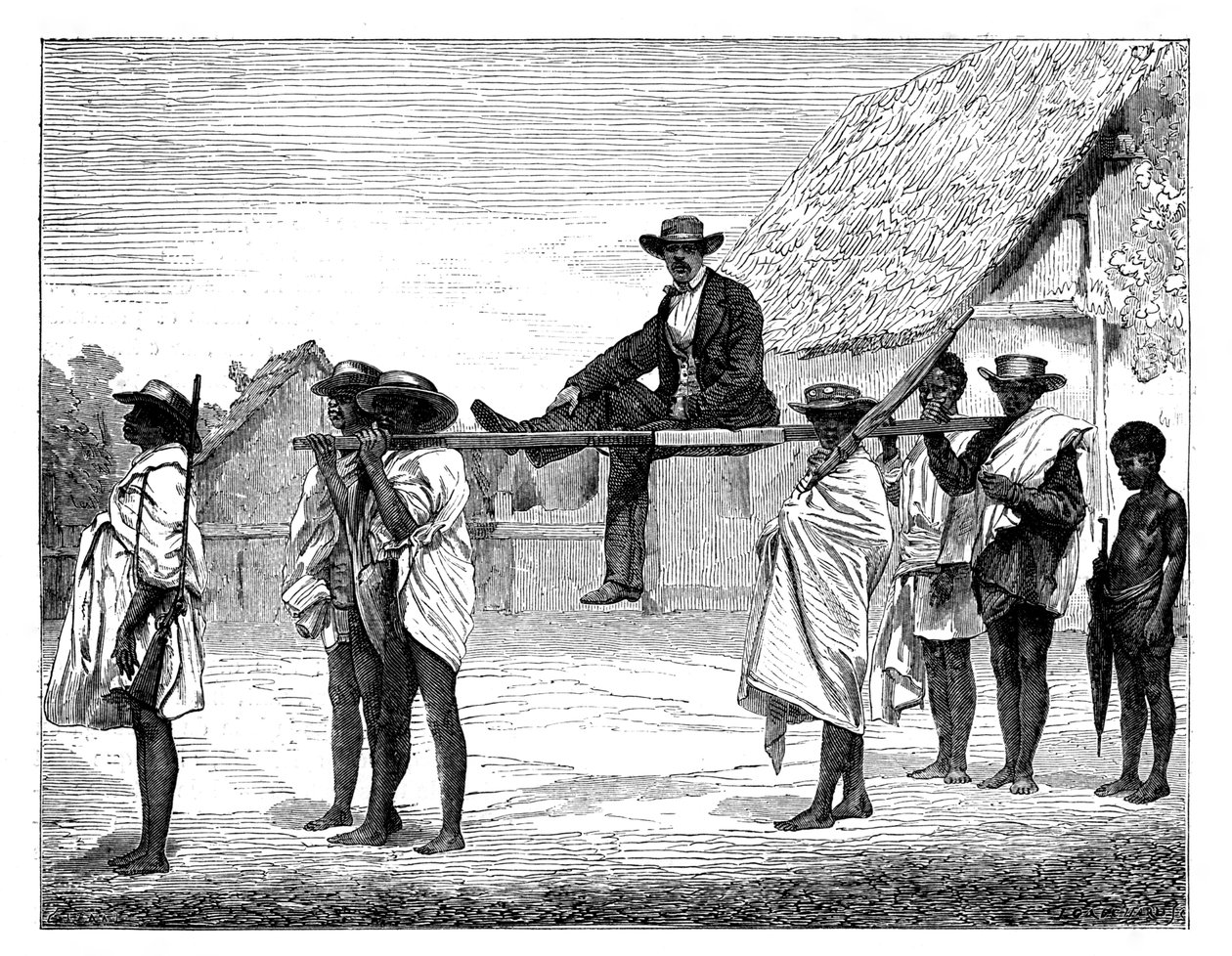Nativos africanos carregando um homem branco, África, século XIX. de Gerome Staal