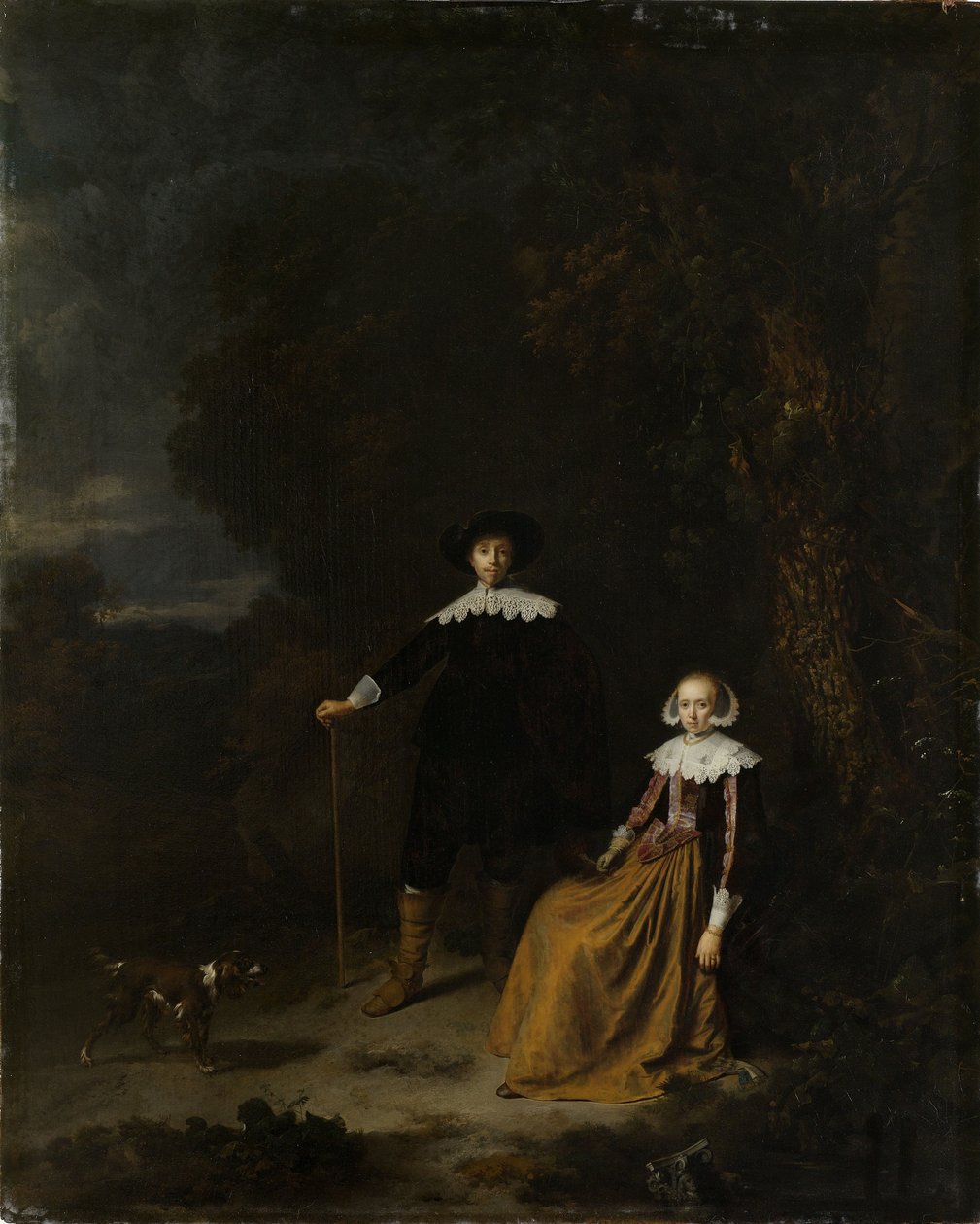 Retrato, de, um, par, em, um, paisagem de Gerrit Dou