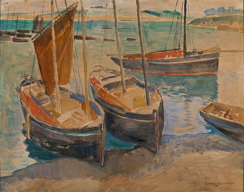  Port with ships in BrittanynPortugues: Porto com Navios na Bretanhan de Gerrit Willem van Blaaderen