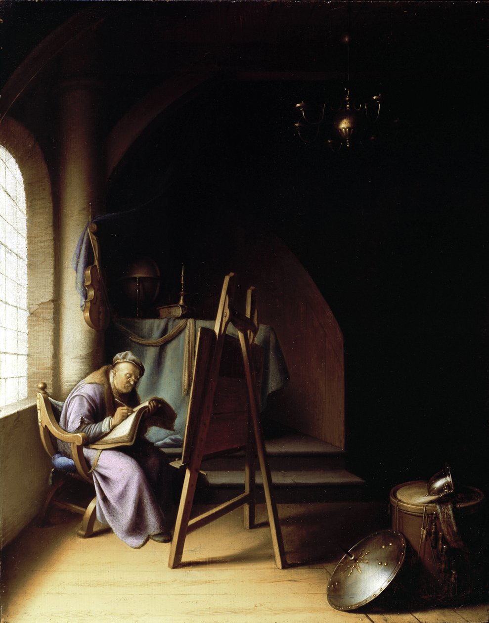 Homem, com, cavalete de Gerrit Dou