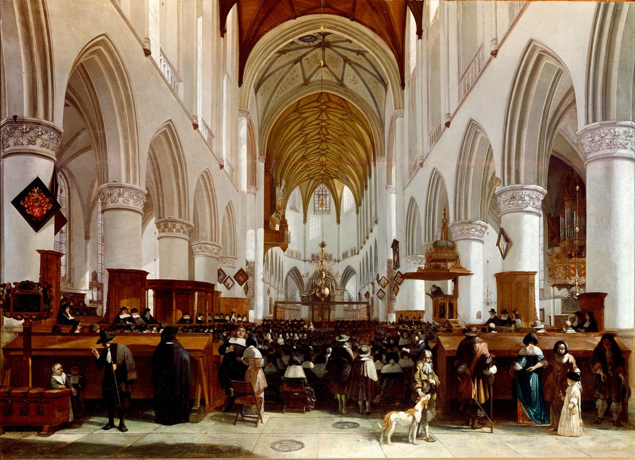 Interior de uma igreja. Pintura de Gerrit Berckheyde (1638-1698), pintor holandês. Londres, Galeria Narional de Gerrit Adriaensz Berckheyde