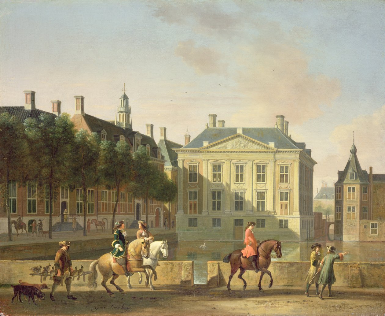 O Mauritshuis do Langevijverburg, Haia, com festa de Hawking em primeiro plano de Gerrit Adriaensz Berckheyde