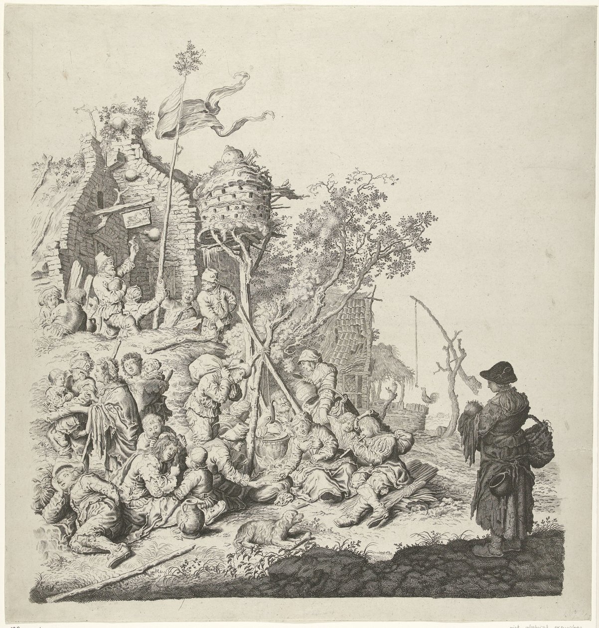 Grupo de Roma em uma pousada com um pombal de Gerrit Adriaensz. de Heer