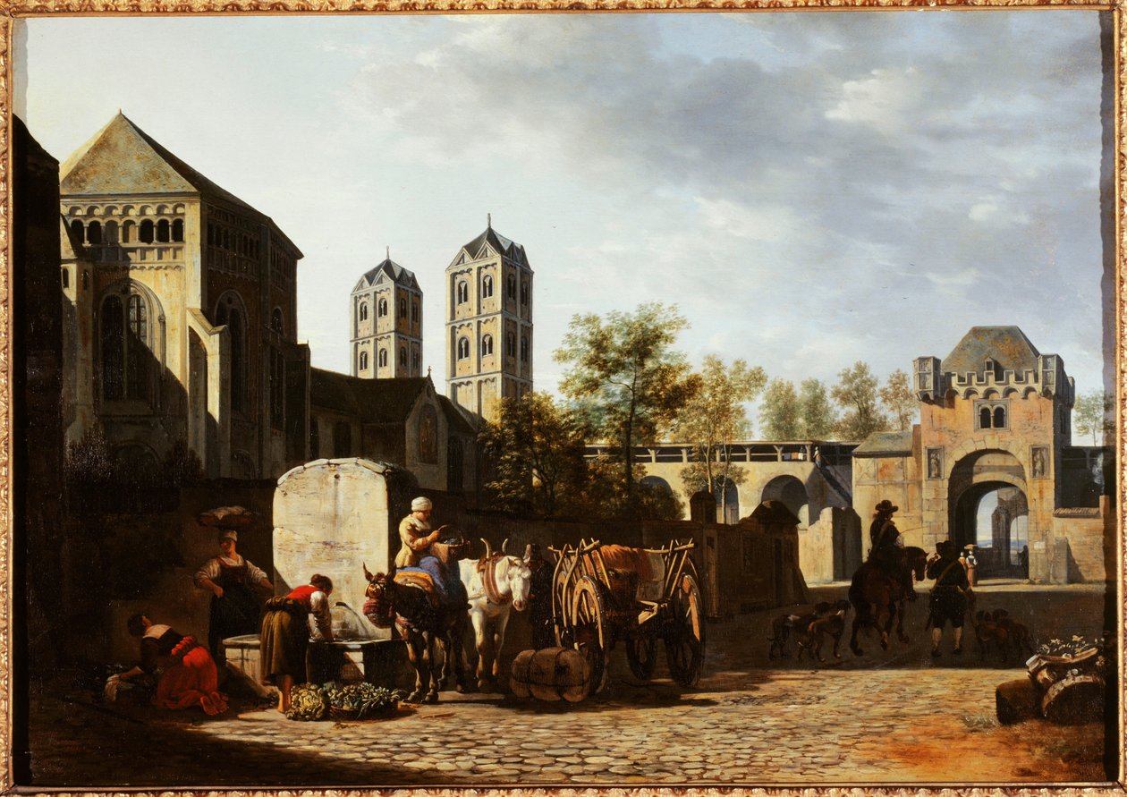 Francês: Fontaine publique et église Saint-Géréon à Cologne de Gerrit Adriaenszoon Berckheyde