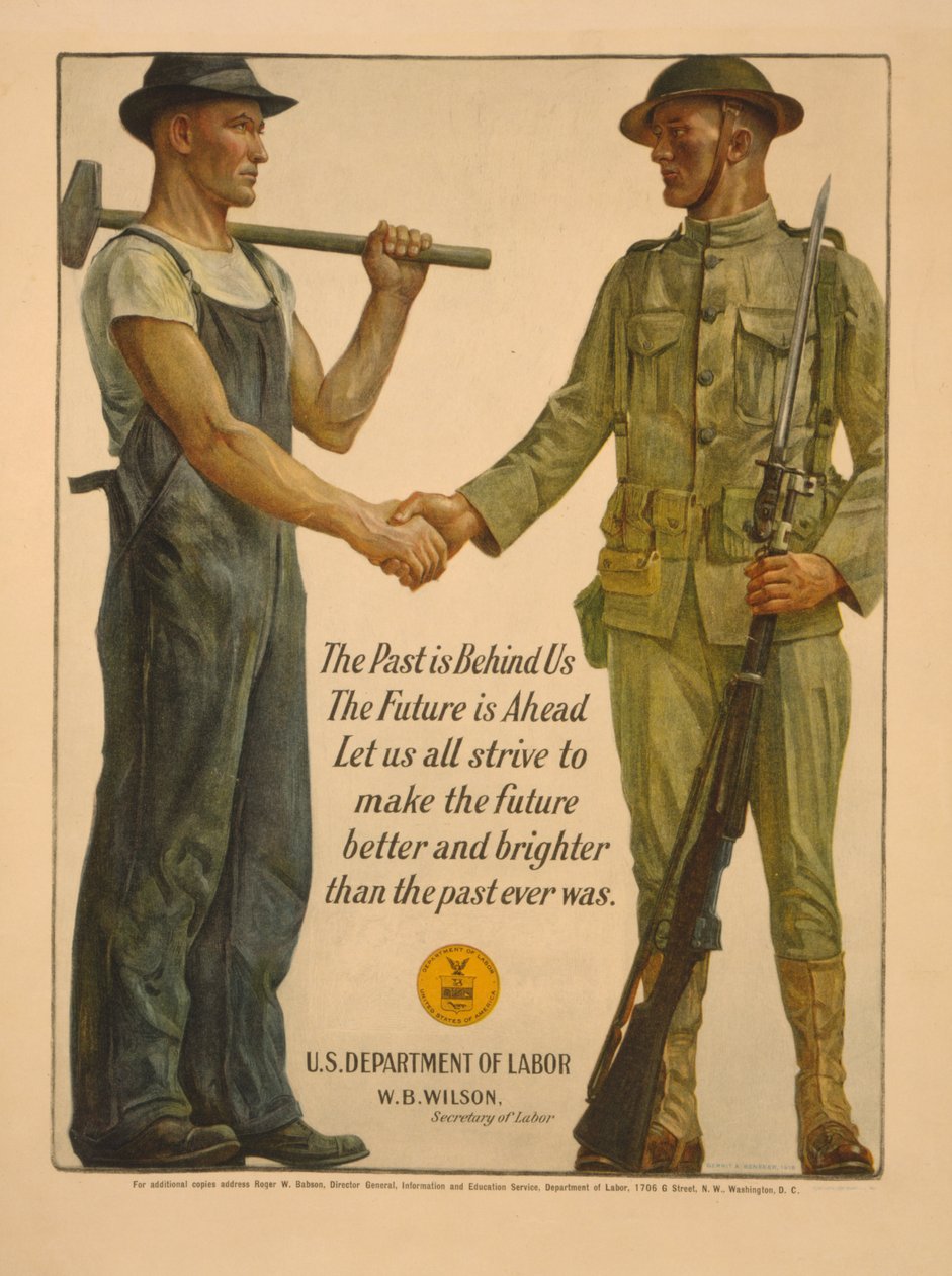 O passado ficou para trás, o futuro está à frente. Vamos todos nos esforçar para tornar o futuro melhor e mais brilhante do que o passado sempre foi, 1918 de Gerrit Albertus Beneker