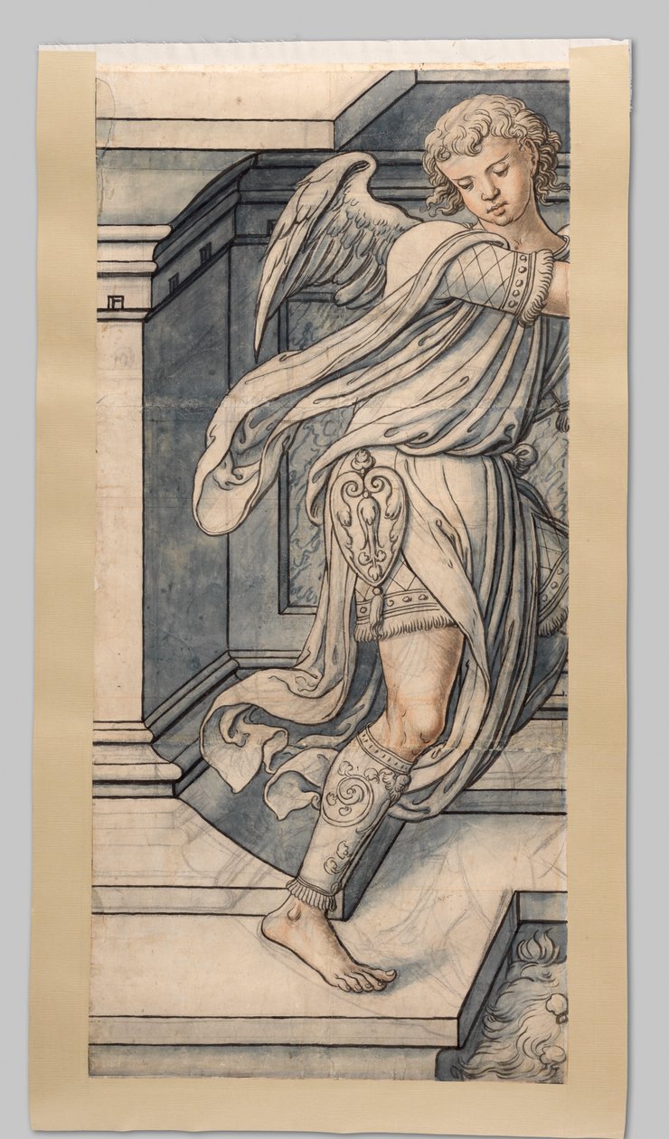 Anjo. Fragmentos de cartão para o vitral na fachada oeste de Joris van Egmond (Bispo de Utrecht 1535-1559) para a Igreja de São Bavo, Haarlem de Gerrit Boels (workshop of)