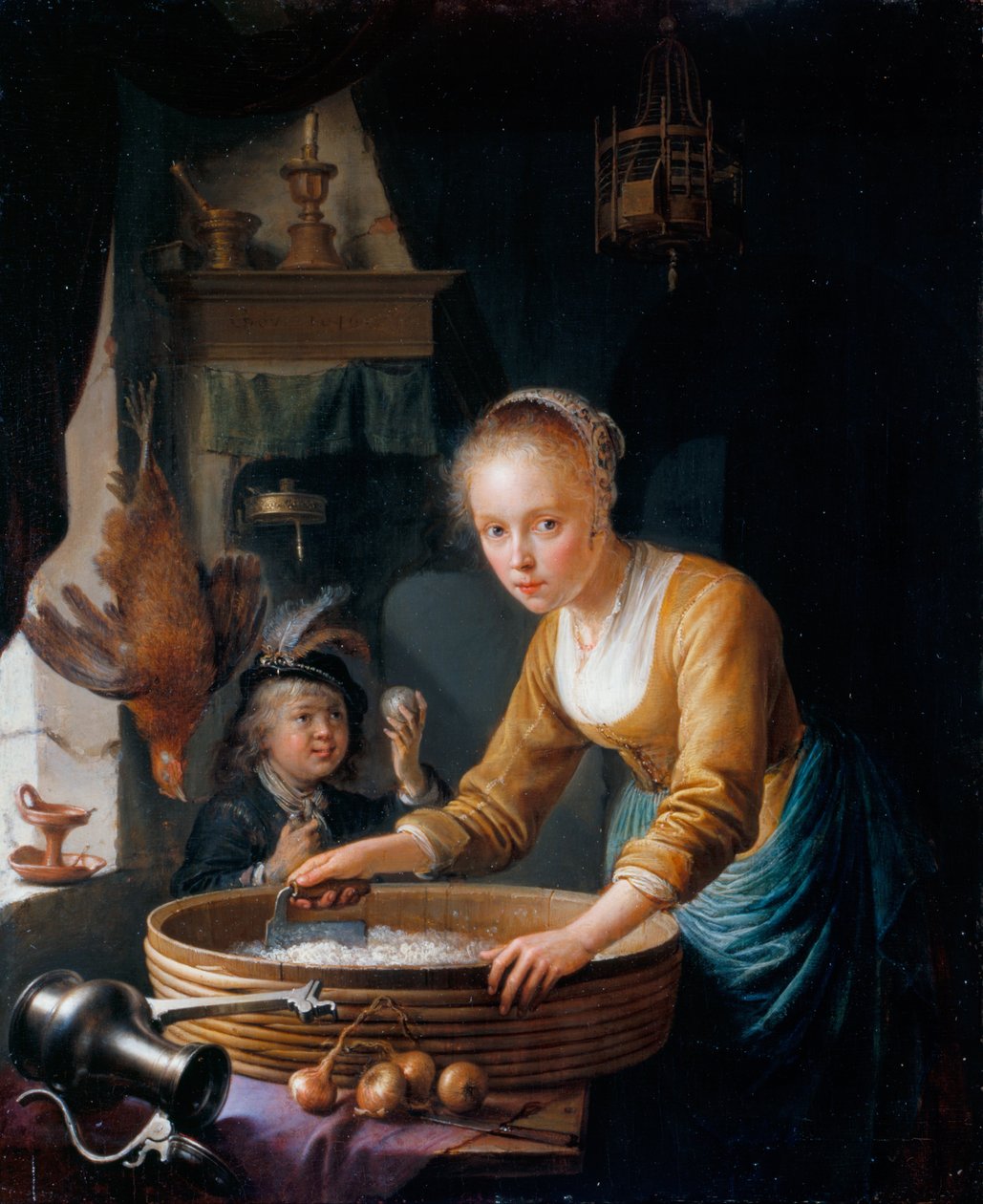 Rapariga a cortar cebolas de Gerrit Dou