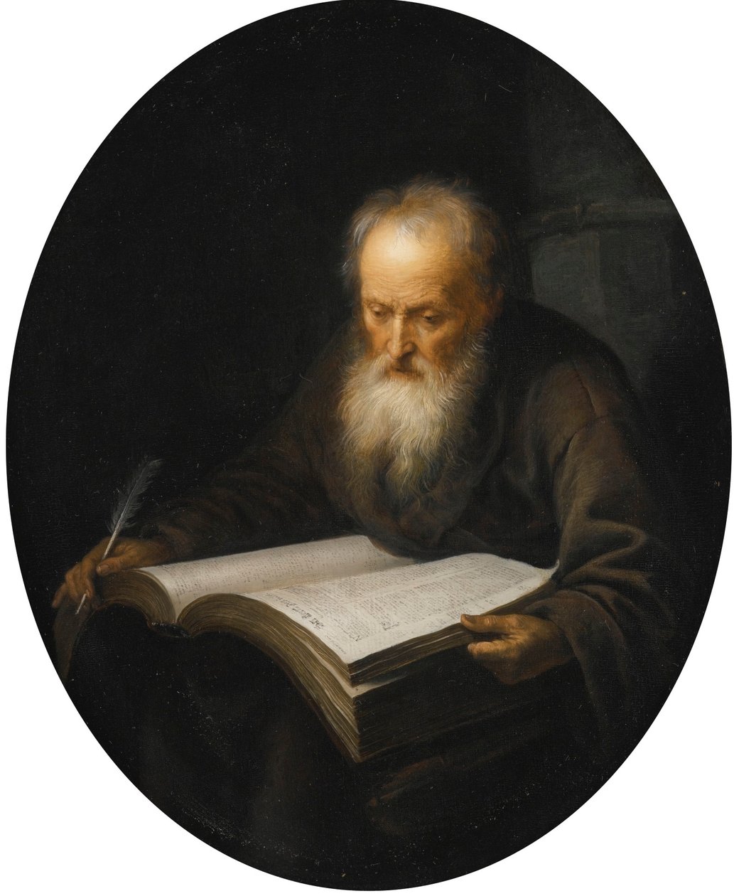 Velho académico com um livro de Gerrit Dou