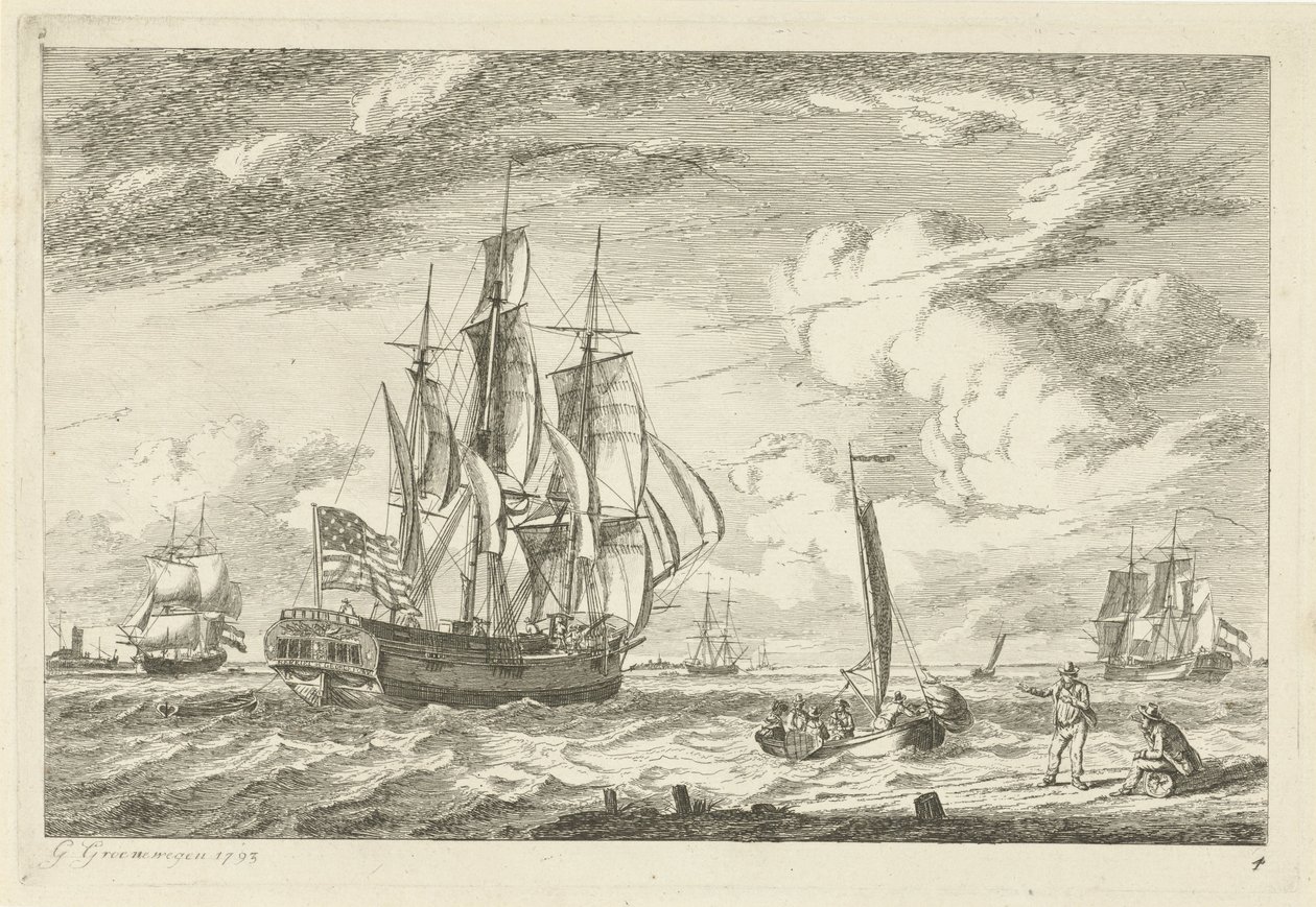 Três mestres americanos e outros navios
Vários navios (título da série) de Gerrit Groenewegen