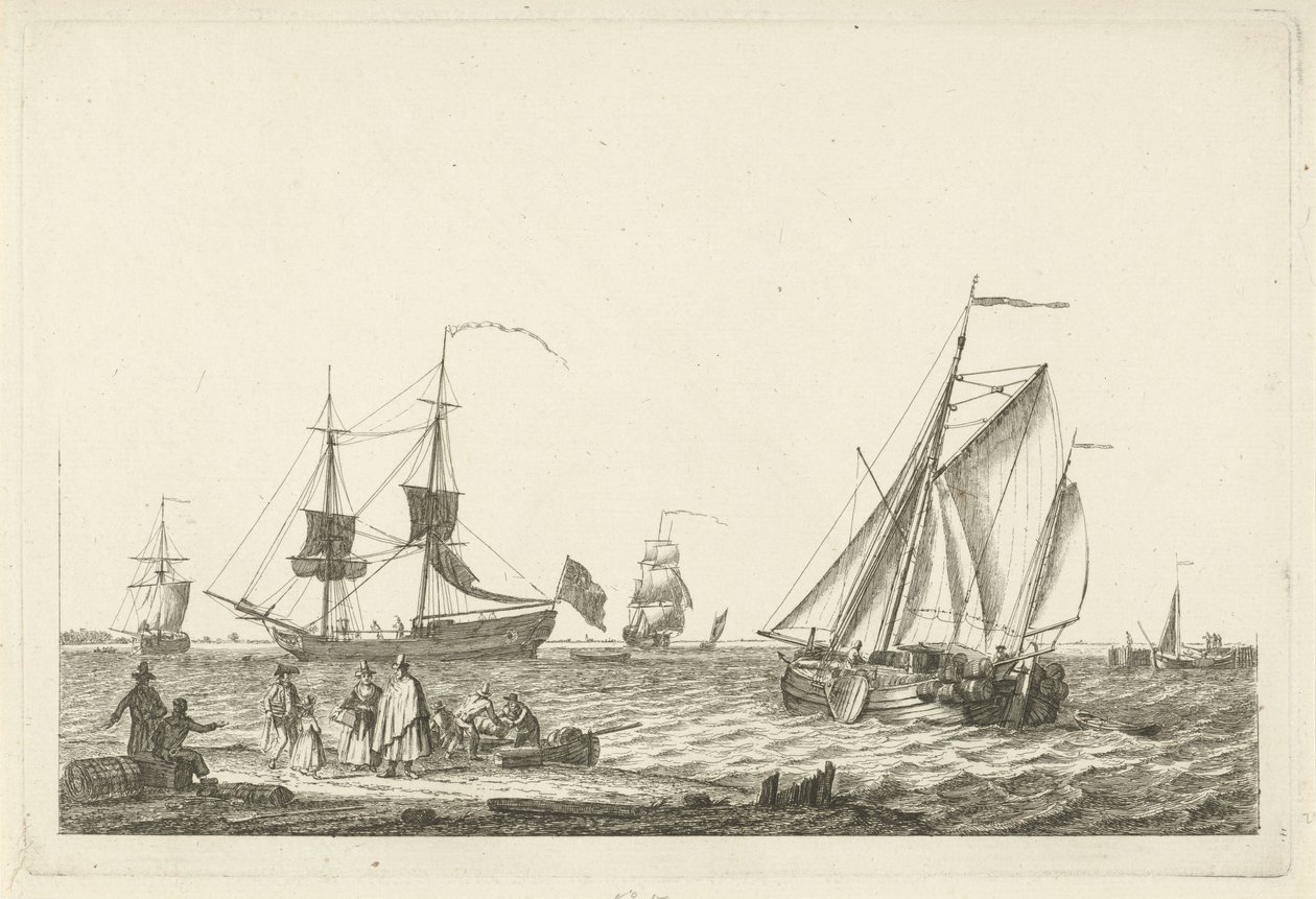 Vista do rio
Vários barcos sobre as ondas (título da série) de Gerrit Groenewegen